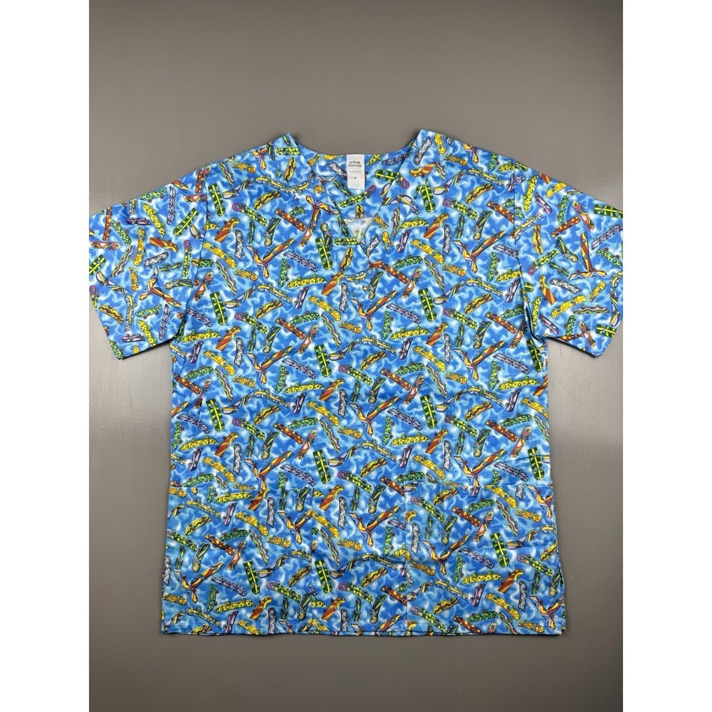 Scrub Station VS Collection Women's V Neck Size Small Skateboard Multicolor New